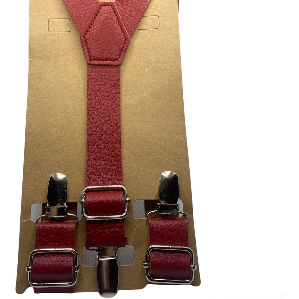 Burgundy Faux Leather Suspenders